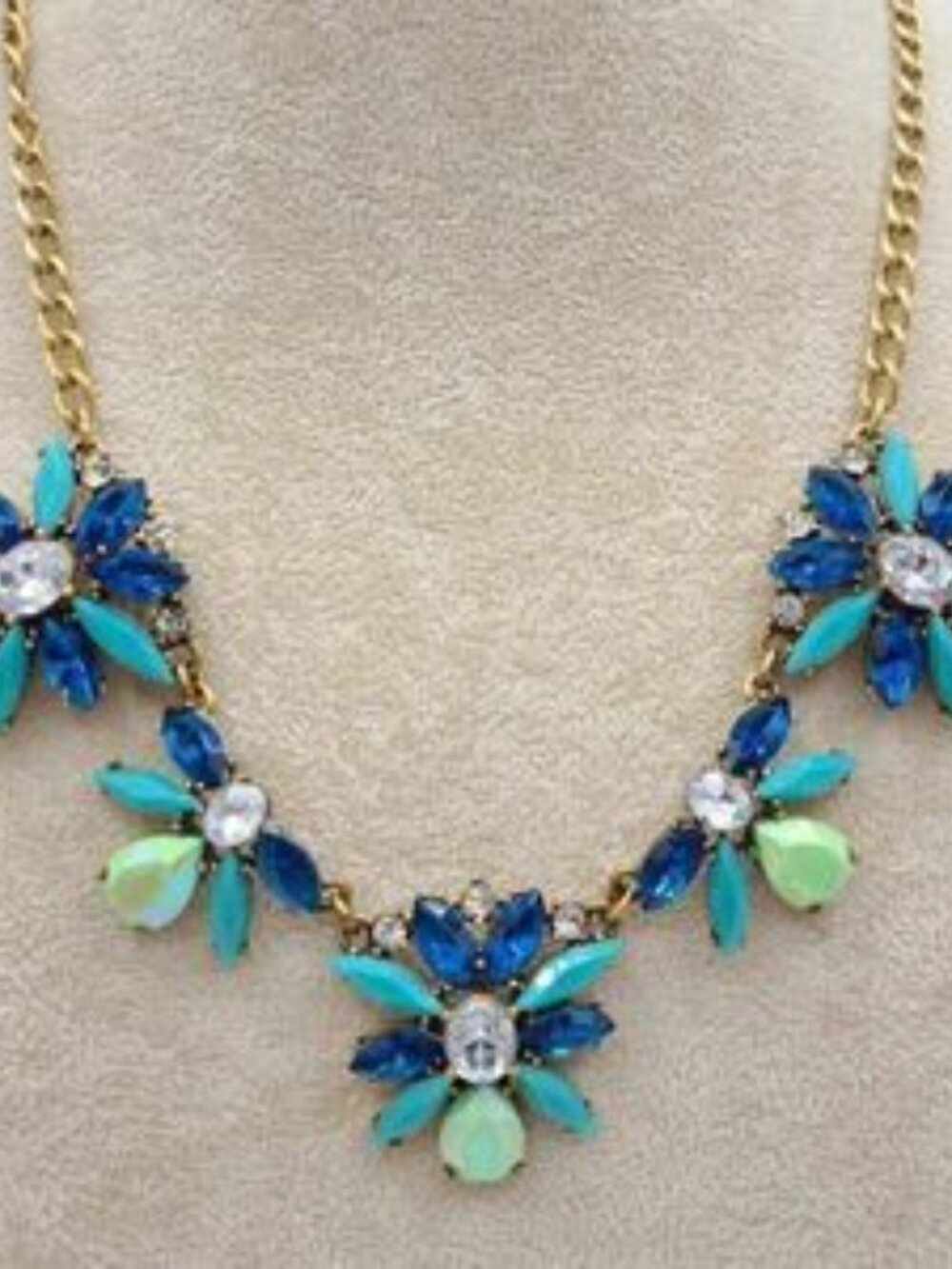 J Crew Blue Resin and Crystal Statement Flower Necklace